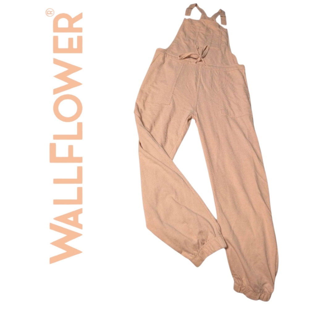 WALLFLOWER Pink Jogger Style Overalls Adj Straps Pckts Drawcord Waist Stretch LG